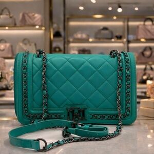Badgley Mischka Teal Quilted Chain Shoulder Bag - Brand